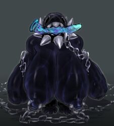 anthro areola ass belly big_breasts big_butt black_body breast_grab breast_squish breasts breasts_bigger_than_head chain_chomp chains dildo dildo_in_mouth female gigi_(thecoatl034) glistening glistening_body hand_on_breast huge_breasts huge_butt huge_hips huge_thighs hyper hyper_breasts mario_bros nintendo nipple_chain nipple_piercing nipples open_mouth piercing solo squish thick_thighs wide_hips wu90116501
