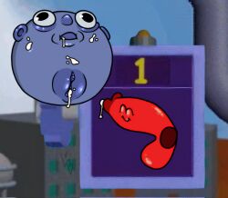 1boy blue_skin colored_skin cum cum_in_mouth cum_in_pussy cum_inside cum_on_face lavabutts nonbinary nubby's_number_factory pussy red_skin sphere_creature
