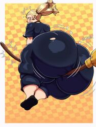 1girls ass big_ass black_dress blonde_hair blue_eyes broom broom_riding dress from_behind huge_ass jujutsu_kaisen looking_back luizinbk nishimiya_momo sitting tagme twintails
