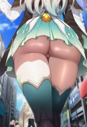 ai_generated ass_focus bare_buttocks big_ass big_butt cameltoe city firefly_(honkai:_star_rail) garter_belt honkai:_star_rail looking_up ltgwhtl miniskirt no_panties outdoors skirt_lift stockings street thigh_highs upskirt