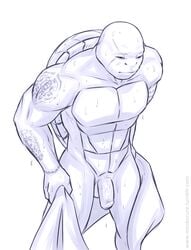 1boy anthro balls blue_and_white dripping flaccid front_view humanoid_penis leo leonardo leonardo_(2014) leonardo_(tmnt) male male_only monochrome msobscure muscular penis reptile scalie solo standing tattoo teenage_mutant_ninja_turtles teenage_mutant_ninja_turtles_(2014) towel turtle uncut wet