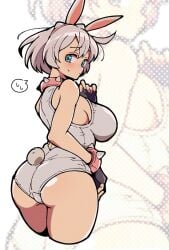 bodysuit bunny_ears bunny_girl bunny_tail clothed dat_ass elphelt_valentine guilty_gear guilty_gear_strive huge_ass huge_breasts itsuka_neru thick_thighs white_hair