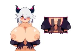 1boy 1girls animated armwear bouncing_breasts breasts cowgirl_position demon_girl demon_horns fangs game_cg huge_breasts inverted_nipples kogoeruretasu legwear loop looping_animation lustful_dreamers mea_(lustful_dreamers) multiple_views nipples on_top penis pink_eyes pixel_animation pixel_art pussy sex smile star_eyes star_shaped_pupils succubus tagme thighhighs top_heavy transparent_background vaginal_penetration white_hair