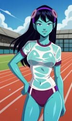 4kids_entertainment ai_generated alien alien_girl ass bigmic145 black_hair blue_eyes blue_skin breasts buruma female gym_clothes gym_uniform pointy_ears see-through see-through_clothing starlee_hambrath t-shirt tease teasing teenage_mutant_ninja_turtles teenage_mutant_ninja_turtles_(2003) tmnt tmnt_2003 water_fight wet wet_clothes wet_clothing