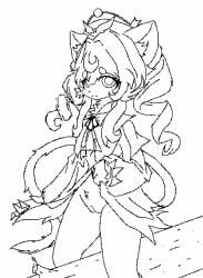 animated bodily_fluids cassis clothed clothing embarrassed felid feline felis female female_peeing genital_fluids genitals hi_res honkai:_star_rail hyacine mammal mihoyo pantsless peeing peeing_outside pussy smile solo urine vulva watersports