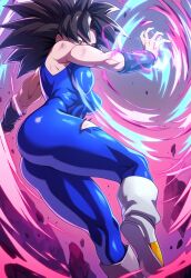 1girls ai_generated armor ass aura black_hair blue_clothing body_armor breasts dragon_ball dragon_ball_z evil_grin evil_smile female female_saiyan fighting flying full_body grin ki_blast legs medium_breasts medium_hair muscles muscular muscular_female original original_character saiyan saiyan_armor saiyan_girl scratches shiny_skin sideboob skin_tight skin_tight_suit thighs torn_clothes torn_clothing yeyehuh