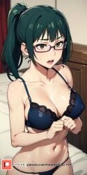 ai_generated big_breasts big_butt big_thighs glasses green_eyes green_hair jjk jujutsu_kaisen lingerie zenin_maki