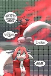 ass bathroom blush canid canine clothed clothing comic dialogue duo emily_(lizzard_sama) female fox genitals green_eyes hi_res lizzard_sama mammal partially_clothed pussy smoke text