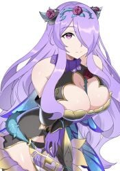 1girls alternate_costume ass_visible_through_thighs bare_thighs black_dress black_horns black_panties breasts camilla_(fire_emblem) camilla_(resplendent)_(fire_emblem) cleavage cleavage_cutout clothing_cutout dress fake_horns female female_only fire_emblem fire_emblem_fates fire_emblem_heroes flower gloves hair_flower hair_ornament hair_over_one_eye highres horns inner_thighs large_breasts lips long_hair looking_at_viewer nintendo official_alternate_costume ondur one_eye_covered panties parted_lips pink_eyes pink_lips plant purple_gloves purple_hair red_flower red_rose rose simple_background solo thighs thorns underwear very_long_hair vines white_background