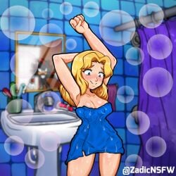 1female bathroom big_breasts blodne_hair blue_eyes blush female hips maria_robotnik shadow_the_hedgehog sonic_(series) towel zadicnsfw