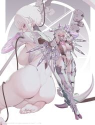 android back_view big_areola big_ass big_breasts big_butt bob_cut mecha pink_eyes purple_eyes short_hair suertee34 thick_thighs white_hair