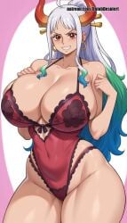 1girls ai_generated and ass at attention big bikini blush breasted breasts busty chest curvy female female_only front grabbing heavy hips holding huge lingerie looking one_piece single smile the thick thighs transparent underwear unjobdespiert view viewer voluptuous wide yamato_(one_piece)