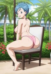 ai_generated back_view big_ass big_breasts big_butt bikini blue_eyes blue_hair bulma_briefs chair civitai dragon_ball dragon_ball_super dragon_ball_super_super_hero kneeling large_breasts sitting sitting_on_chair