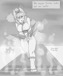 2025 accident accidental_exposure air_vent anthro big_breasts blush boss_monster_(undertale) breasts canid canine ceroba_ketsukane clothed clothing clothing_lift dress dress_lift embarrassed female fox genitals greyscale hair hi_res looking_down mammal monochrome no_underwear signature solo starlighterxeta thigh_gap undertale_yellow vulva