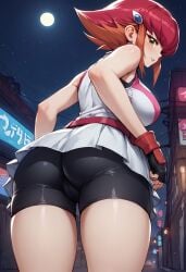 ai_generated anna_kaboom anna_kozuki ass blush clothing duelistmuser female looking_at_viewer looking_back low-angle_view red_hair short_pants smile teenager thick_ass yellow_eyes yu-gi-oh! yu-gi-oh!_zexal