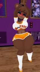 cally3d cosplay cryptiacurves embarrassed female fredina's_nightclub fredina_(cally3d) hooters hooters_uniform pose