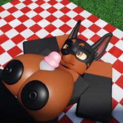 1boy 1girl 1girls 3d big_ass big_breasts big_penis canine dobermann outside picnic roblox robloxian self_upload smg32 sunny tagme