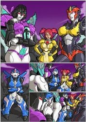 4girls arcee arcee_(prime) female flamewar human kissing low_res mad-project more_than_meets_the_eye multiple_girls robot sari_sumdac slipstream transformers transformers_animated transformers_prime yuri