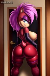 ai_generated ass breasts magenta_fur mobian_(species) oiled oiled_skin sonia_the_hedgehog sonic_(series) sonic_the_hedgehog_(series) sonic_underground