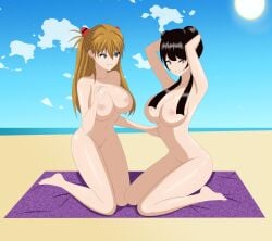 2girls anoneysnufftan applying_sunscreen asuka_langley_sohryu avatar_legends avatar_the_last_airbender beach beach_towel black_hair blue_eyes breasts brown_hair crossover eastern_and_western_character edasbild embarrassed embarrassed_nude_female female female_only fire_nation gainax humiliation imminent_death killer_lotion mai_(avatar) massage murder neon_genesis_evangelion nickelodeon nipples nude nude_beach ocean peril punishment pussy rubbing sand seaside sky snuff summer sunbathing towel