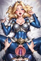 ai_generated league_of_legends luxanna_crownguard missionary_position strap-on x-ray yuri