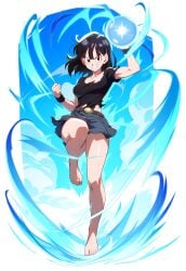 1girls ai_generated aura bare_legs barefoot black_hair black_topwear body_armor breasts cleavage dragon_ball dragon_ball_z evil_grin evil_smile female female_saiyan fighting flying full_body grin ki_blast knees_up legs medium_breasts medium_hair miniskirt muscles muscular muscular_female one_leg_up original original_character saiyan saiyan_girl scratches shiny_skin sideboob skin_tight skin_tight_suit skirt skirt_lift thighs tight_clothing topwear torn_clothes torn_clothing yeyehuh