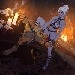 2girls armpits baldur's_gate baldur's_gate_3 blue_skin bondage cunnilingus drow dungeons_and_dragons facesitting female female/female female_only femdom galaad1800 goblin goblin_female green_skin larian_studios minthara on_stomach pointy_ears red_hair riding riding_face sadomasochism sazza tied_up white_hair yuri