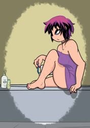 1girls ai_generated bath bathroom bathtub blubbsynsfw choker female grey_eyes hairy_legs holding_object nail_polish nude nude_female pink_hair pink_nails ramona_flowers razor scott_pilgrim sharp_fingernails shaving short_hair solo solo_female towel towel_only wet wet_body wet_hair