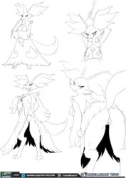 1boy 1girls anthro areolae ass bent_over big_breasts blush breast_grab breasts canine delphox feet female fox fur furry gloves human human_on_anthro interspecies looking_at_viewer looking_back male male_human/female_anthro male_human/female_pokemon male_on_anthro mammal monochrome nintendo nipples open_mouth paizuri partially_colored paws pokemon pussy smile standing stick straight tail text unseen_male_face urielmanx7 video_games