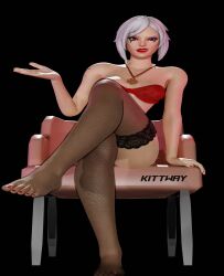 biting_lip bottomless bottomless_male bra clothed clothed_female clothing feet feet_up female female_only fishnet fishnet_stockings fishnets fortnite hand_out hush_(fortnite) kitway looking_at_viewer necklace no_panties partially_clothed partially_clothed_female shiny shiny_skin sitting sitting_on_chair solo solo_female