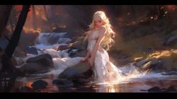 ai_generated alone blonde_hair crotch_rub masturbation nipples painting private_session stream washing wet_clothes