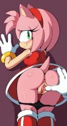 1girls ai_generated amy_rose anthro anus ass black_panties blush blushing female green_eyes hedgehog hedgehog_girl looking_at_viewer looking_back mobian_(species) panties panties_down pink_fur pink_hair pussy rodent sillysailor smile sonic_(series) tagme