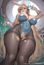 1girls ai_generated asuna_(blue_archive) asuna_(bunny)_(blue_archive) asuna_(bunny_girl)_(blue_archive) blue_archive breasts bunnysuit from_below hi_res large_breasts modeus14 pussy pussy_juice solo stable_diffusion