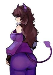 1girls ass big_ass breasts brown_hair bruhmomentlilac clothed demon_tail female female_focus female_only friday_night_funkin friday_night_funkin_mod long_hair looking_at_viewer purple_eyes solo tagme tail twitter_user_sona