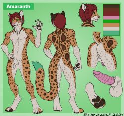 animal_genitalia anthro anus balls digitigrade felid feline genitals hi_res leopardus looking_at_viewer male mammal model_sheet ocelot pawpads penile_spines penis raised_tail sheath smile solo standing tail zwolf