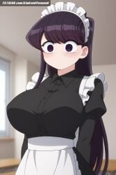 ai_generated aindroidparanoid ashamed ass bedroom blush blushing breasts curvy cute female female_only gigantic_breasts huge_breasts indoors komi-san_wa_komyushou_desu komi_shouko large_breasts long_hair maid maid_headdress maid_uniform massive_breasts narrow_waist nervous purple_eyes purple_hair shy slim_waist stable_diffusion voluptuous