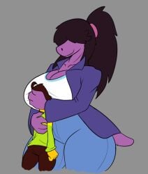 bigger_female clothed deltarune hidden_eyes hug kris_(deltarune) love ponytail purple_skin size_difference smaller_male susie_(deltarune) tagme tagme_(artist) undertale undertale_(series) unknown_artist