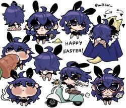 1boy 1girls alternate_costume ass big_ass blue_eyes blue_hair book breasts buckteeth bunny_ears bunny_girl bunnysuit byleth_(fire_emblem) byleth_(fire_emblem)_(female) cape carrot catboy chibi cleavage clumsy crying crying_with_eyes_open delivery dimitri_alexandre_blaiddyd drooling eating elbow_gloves empty_eyes female female_focus fire_emblem fire_emblem:_three_houses fishnet_legwear fishnets glasses gloves goggles ice_cream leotard male medium_breasts milkbar multiple_views nintendo pantyhose penis pizza_box pose sad saliva scooter scratching scratching_butt sitting smoking v vehicle