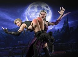 2girls 3d armor ass ass_focus bare_ass blender cassie_cage discipline dominant_female female femdom fighting grey_hair humiliation kinkblink middle_finger mortal_kombat mortal_kombat_11 naughty outdoors over_the_shoulder ponytail punishment sindel slapping_butt spank_marks spanked_butt spanking submissive video_games yuri
