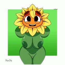 animated animated_gif anthro breasts cum female flora_fauna gif plant plant_girl plant_humanoid plantie plants_vs._zombies plants_vs_zombies solar_flare_(pvz) sunflower_(pvz) upoetart1 vagina