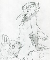 2016 ambiguous_gender avian beak bird breasts closed_eyes cunnilingus ear_piercing female hummingbird licking oral piercing pussy_juice ruaidri sex sketch tongue tongue_out vaginal_penetration