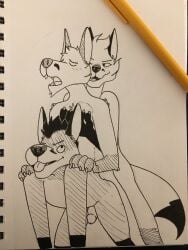 2019 anthro anthro_on_anthro anthro_penetrated anthro_penetrating anthro_penetrating_anthro arctic_fox blush bruce_(delsol) canid canine closed_eyes delsol doggy_style fox from_behind_position genitals group hand_on_chest hands_on_shoulders henry_(delsol) hi_res looking_pleasured lucky_pierre male male/male male_penetrated male_penetrating male_penetrating_male mammal pen_(artwork) penetration penis red_fox redd_(delsol) sex tongue tongue_out toony traditional_media_(artwork) trio true_fox