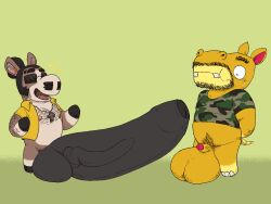 2024 animal_crossing anthro arm_hair asinus bald balls beard big_balls big_balls_small_penis big_penis body_hair bottomless brown_body brown_fur brown_hair brown_penis brown_skin camo camo_clothing camo_print camo_topwear casual_erection casual_exposure casual_nudity chest_hair chibi clothed clothing colored common_hippopotamus cross cross_necklace detailed dialogue digital_drawing_(artwork) digital_media_(artwork) disproportionate_genitalia donkey duo equid equine erection eyewear facial_hair foreskin fur genitals glasses hair hairy hairy_legs hands_behind_back harry_(animal_crossing) hippopotamid hooved_hands huge_balls huge_cock humanoid_genitalia humanoid_penis hybrid hyper hyper_balls hyper_genitalia hyper_penis jewelry male male/male male_focus mammal moustache mule muscular muscular_anthro muscular_male necklace nintendo nipples nude open_clothing open_mouth open_shirt open_topwear papi_(brunkdutt) partially_retracted_foreskin pattern_clothing pattern_topwear pecs penis pink_nipples pubes shaded shirt simple_background small_penis smile standing sunglasses surprise surprised_expression tail telsmuttelsmut topwear vein veiny_penis wide_eyed yellow_body yellow_penis yellow_skin