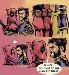 deadpool deadpool_&_wolverine_(2024) flyingrotten frotting gay looking_at_each_other male male_focus male_only marvel marvel_cinematic_universe marvel_comics mask masked_male no_visible_genitalia tied_up tied_up_(nonsexual) wolverine_(x-men) x-men