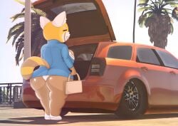 2d 2d_(artwork) 2d_artwork aggressive_retsuko aggretsuko artist_logo artist_name artist_signature car retsuko sanrio shortstack solo solo_female solo_focus tagme urbanica