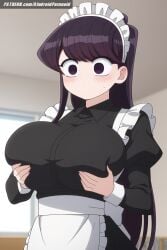 ai_generated aindroidparanoid ashamed ass bedroom blush breasts curvy cute female female_only gigantic_breasts grabbing_own_breast huge_breasts indoors komi-san_wa_komyushou_desu komi_shouko large_breasts long_hair maid maid_headdress maid_uniform massive_breasts narrow_waist nervous purple_eyes purple_hair shy slim_waist squeezing_breast stable_diffusion voluptuous