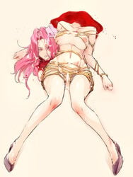 blood breasts decapitated facial guro hat high_heels large_breasts nurse_cap pink_eyes pink_hair vine_vikini