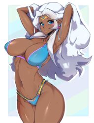 1girls alien altean bikini blue_eyes breasts clothed dark-skinned_female dark_skin earrings female female_only large_breasts panties princess_allura slugbox solo voltron voltron:_legendary_defender white_hair