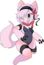 2016 absurd_res alpha_channel anthro armpits bandana blush breasts canine changemylife99_(artist) clitoris female flower fox fur green_eyes hair hi_res mammal navel nova_(changemylife99) nude pink_fur plant pose pussy scarf solo stripes thick_thighs vector