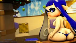 3d ass ass_cleavage breasts butt_crack female huge_ass inkling looking_back nipples sideboob solo splatoon superstreamteam thong topless